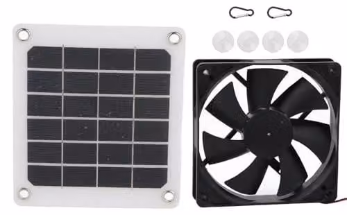 Ventilatore di aspirazione solare da 10W, monocristallino, grado di protezione IP65, con connessione USB, portatile