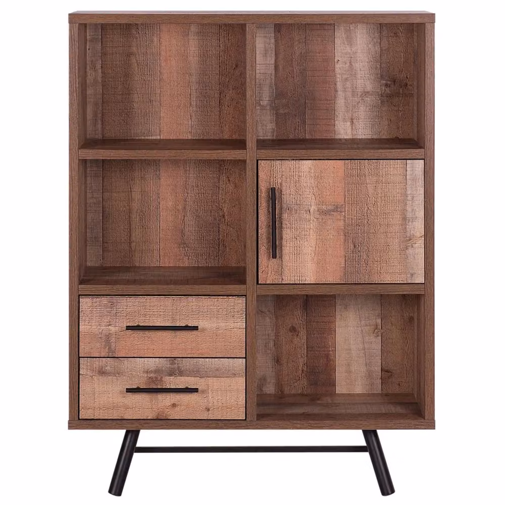 Libreria Beliani in Stile Scandinavo con 4 Ripiani e 2 Cassetti, Legno Marrone e Metallo Nero, H 131 x L 97 x P 36 cm – 2