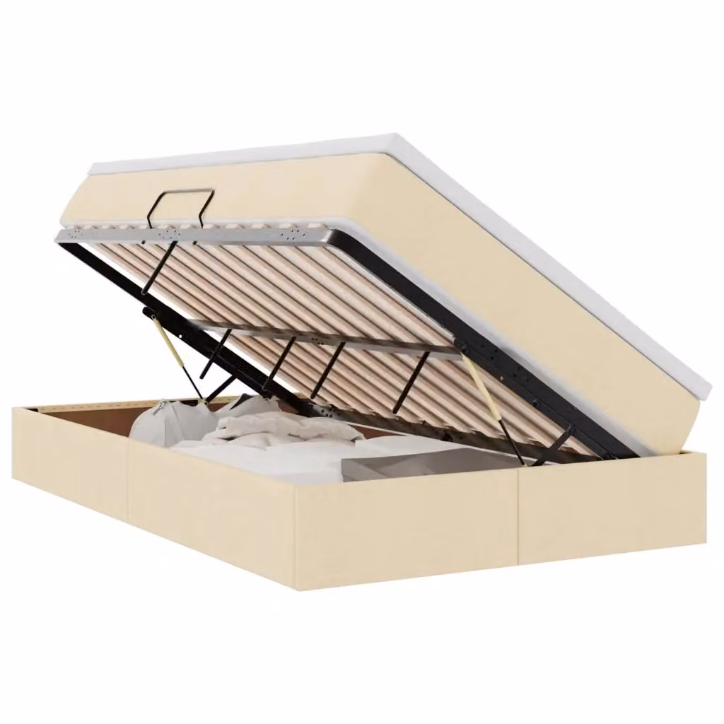 Letto con contenitore e materasso ibrido vidaXL in tessuto beige L/P/H: 200 x 120 x 48,5 cm – 2