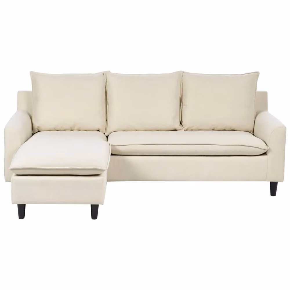 Divano Angolare a 3 Posti BELIANI con Chaise Longue Destra in Tessuto Beige e Gambe in Legno di Gomma – 2