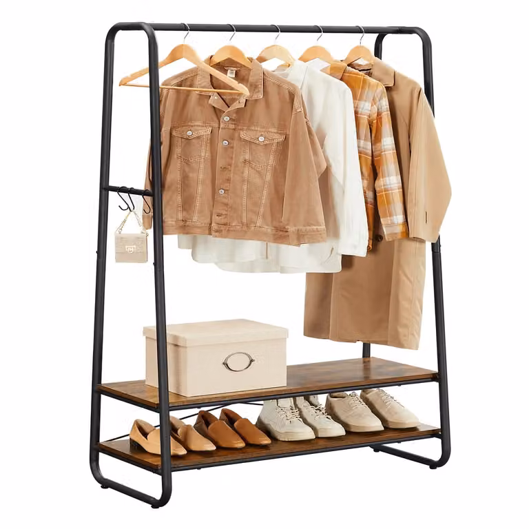 VASAGLE Stand Appendiabiti da Terra, Marrone Rustico + Nero / 100l cm
