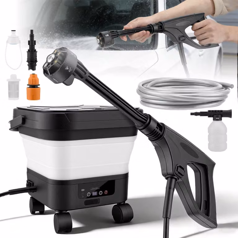 Idropulitrice portatile a batteria - Serbatoio acqua da 13 litri - Pieghevole e ricaricabile - Ugello 6-in-1 - Display LED - 7 livelli di potenza - Colore: nero
