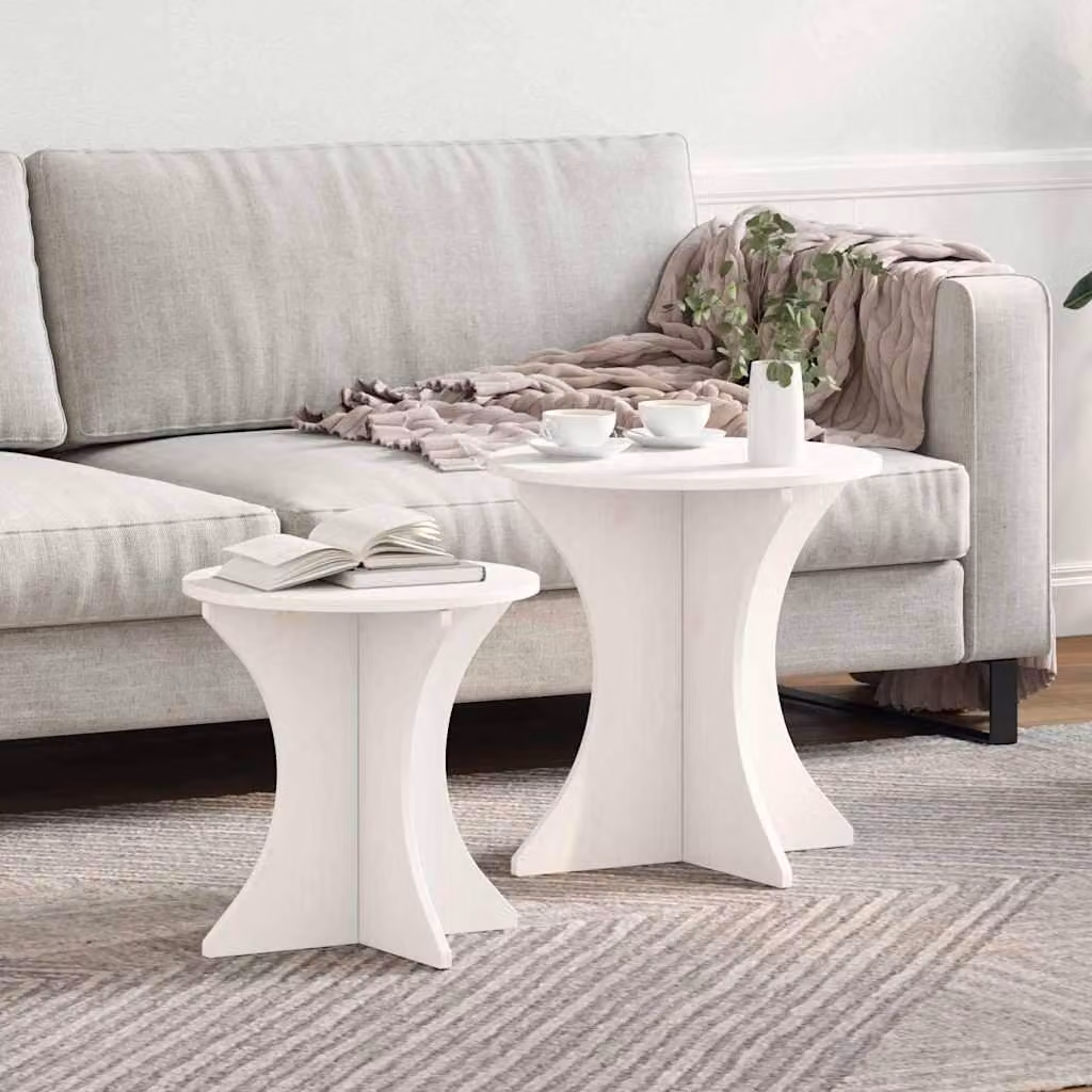 Maison Exclusive - Tavolino da caffè, 2 pezzi, bianco, 46 x 46 x 47 cm, legno massello di pino