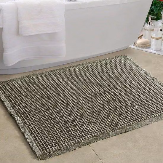 Tappetino con un design super morbido e assorbente, dimensioni 50x80 cm, antiscivolo, con frange e realizzato in gomma