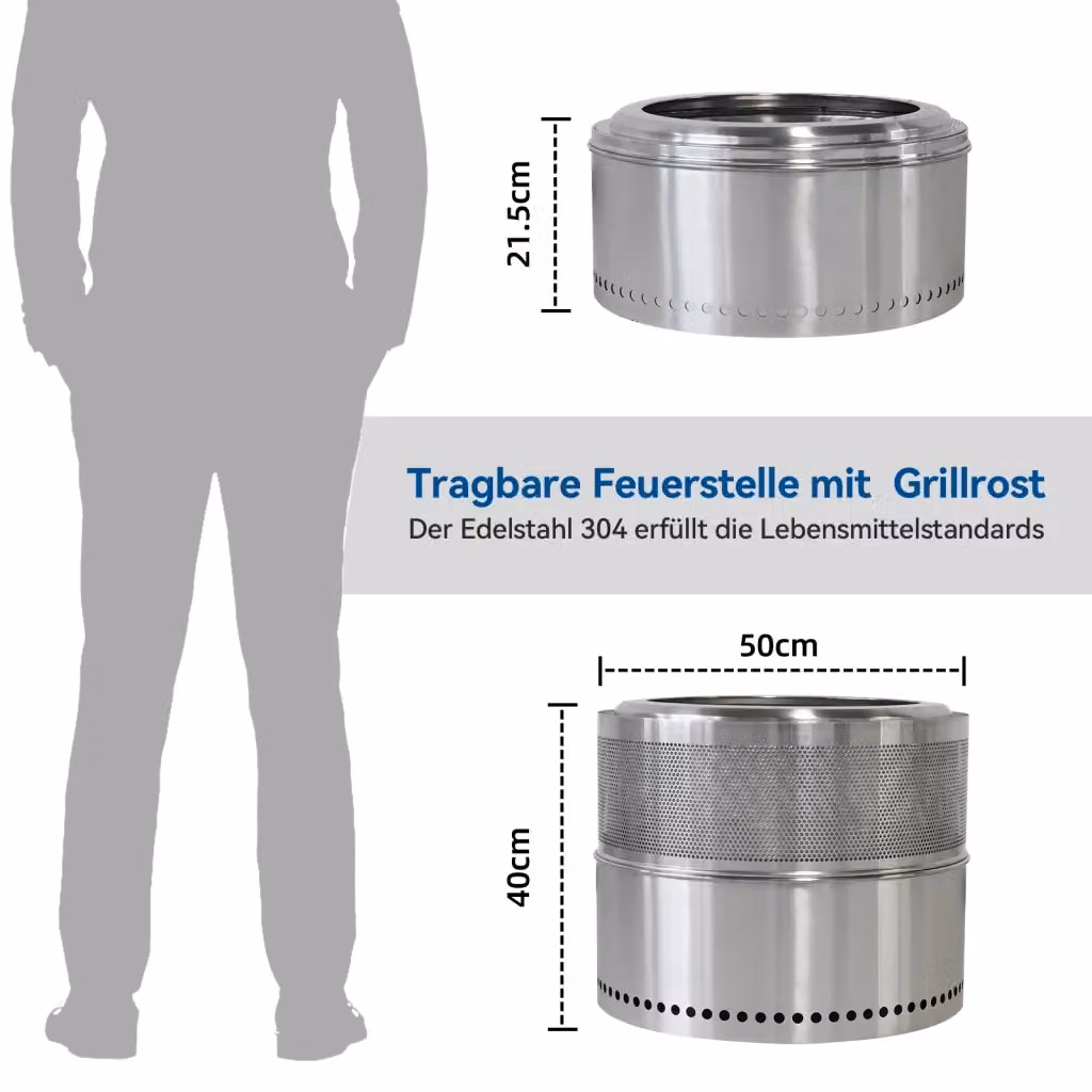 Braciere da esterno portatile WISHDOR in acciaio inox argento per legna L: 50,0 cm, P: 40,0 cm – 2