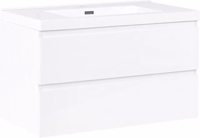 Mobile bagno sospeso bianco 90 x 50 cm con 2 cassetti e lavabo