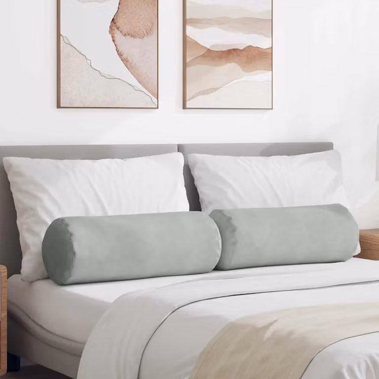 Set di 2 cuscini a rullo vidaXL in velluto a coste grigio con rivestimento rimovibile, Ø 25 x 70 cm