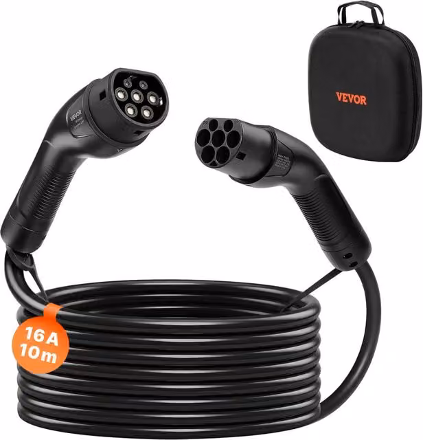Cavo Prolunga per Ricarica Auto Elettrica EV Tipo 2 10m 11kW 16A Trifase IP65 Nero EVE03