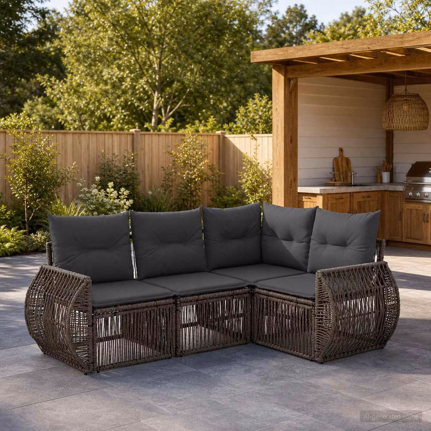 Maison Exclusive - Set di divani da giardino, 4 pezzi, grigio e grigio scuro, in rattan sintetico