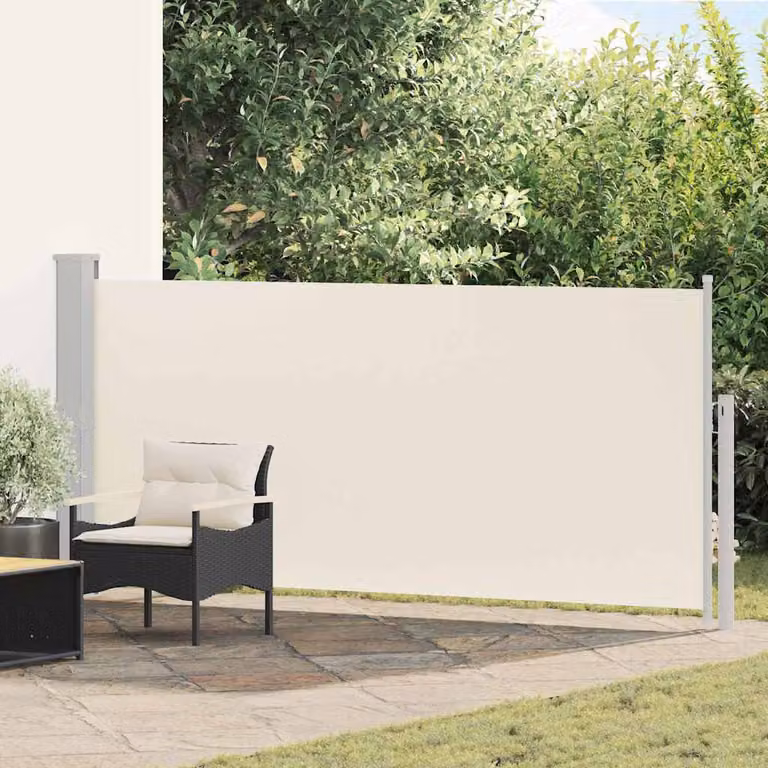 Tenda da Sole Laterale Retrattile vidaXL in Poliestere e Acciaio, Colore Beige, L: 140 cm, H: 314 cm
