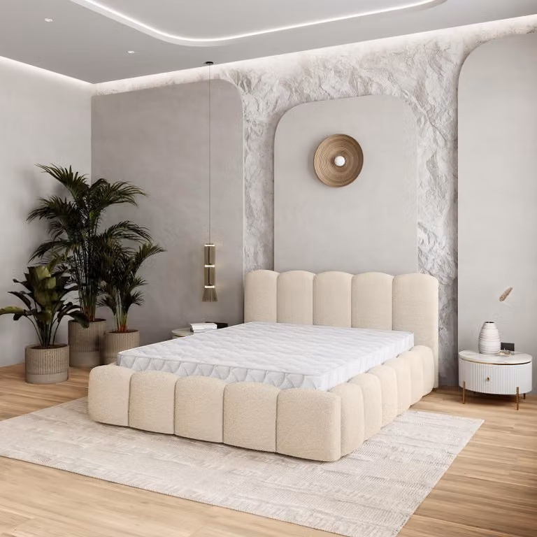 Letto imbottito Masseno FALINA 140x200 cm, letto imbottito con cassetti - color crema, QUELLE 02