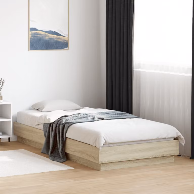 vidaXL Giroletto in Rovere Sonoma con Listelli in Legno e senza Materasso L/P: 100 x 200 cm