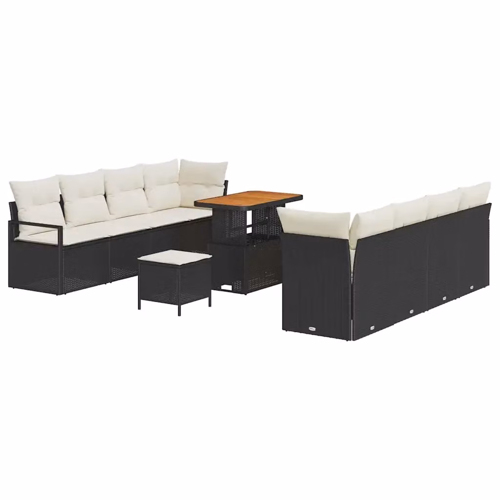 Set Divano da Giardino Moderno vidaXL 11 Pezzi Nero con Cuscini e Tavolino in Polyrattan e Acciaio – 2
