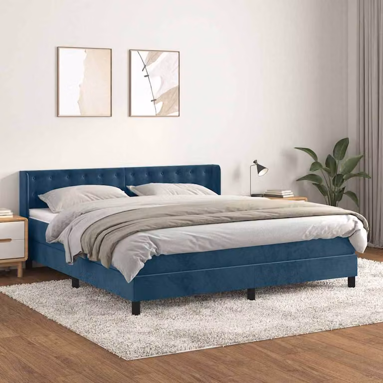 vidaXL Giroletto a Molle con Materasso in Velluto Blu Scuro e Bianco L/P/H: 180 x 200 x 88 cm