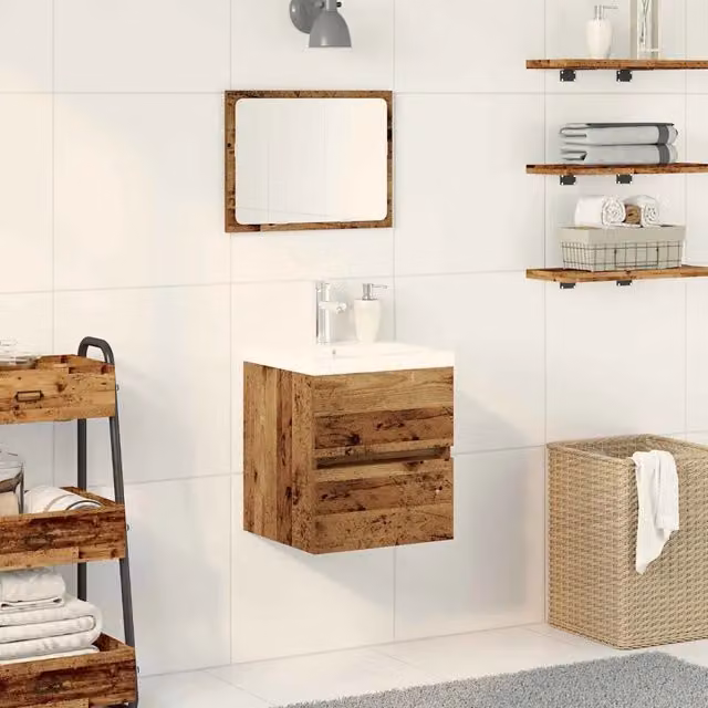 Armadio da bagno sospeso vidaXL con ante a battente in stile minimalista, colore nero e marrone, L: 41 cm, P: 39 cm, H: 62 cm