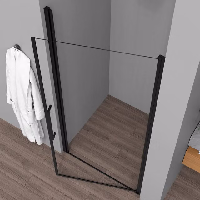 Porta doccia a nicchia Neos con vetro temperato trasparente e profilo nero opaco, modello battente, L: 75 cm, H: 195 cm, Spessore: 6 mm