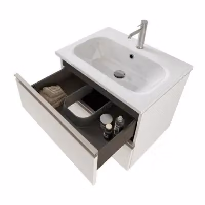 Mobile bagno sospeso INBAGNO Master bianco opaco con lavabo e specchio contenitore con illuminazione LED L: 60 cm, P: 45 cm, H: 50 cm – 2