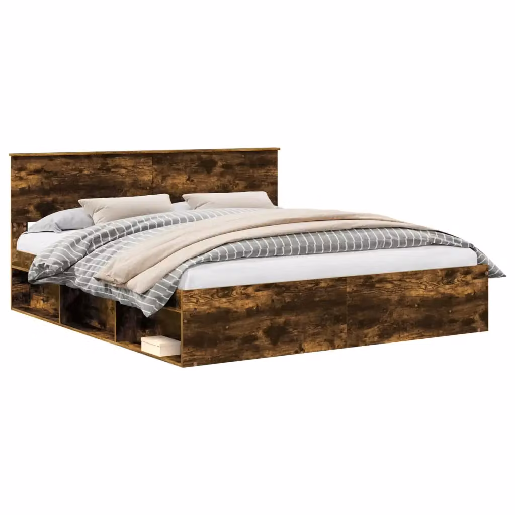 Struttura del letto con testiera vidaXL in legno Rovere fumé, L/P: 200 x 200 cm – 2