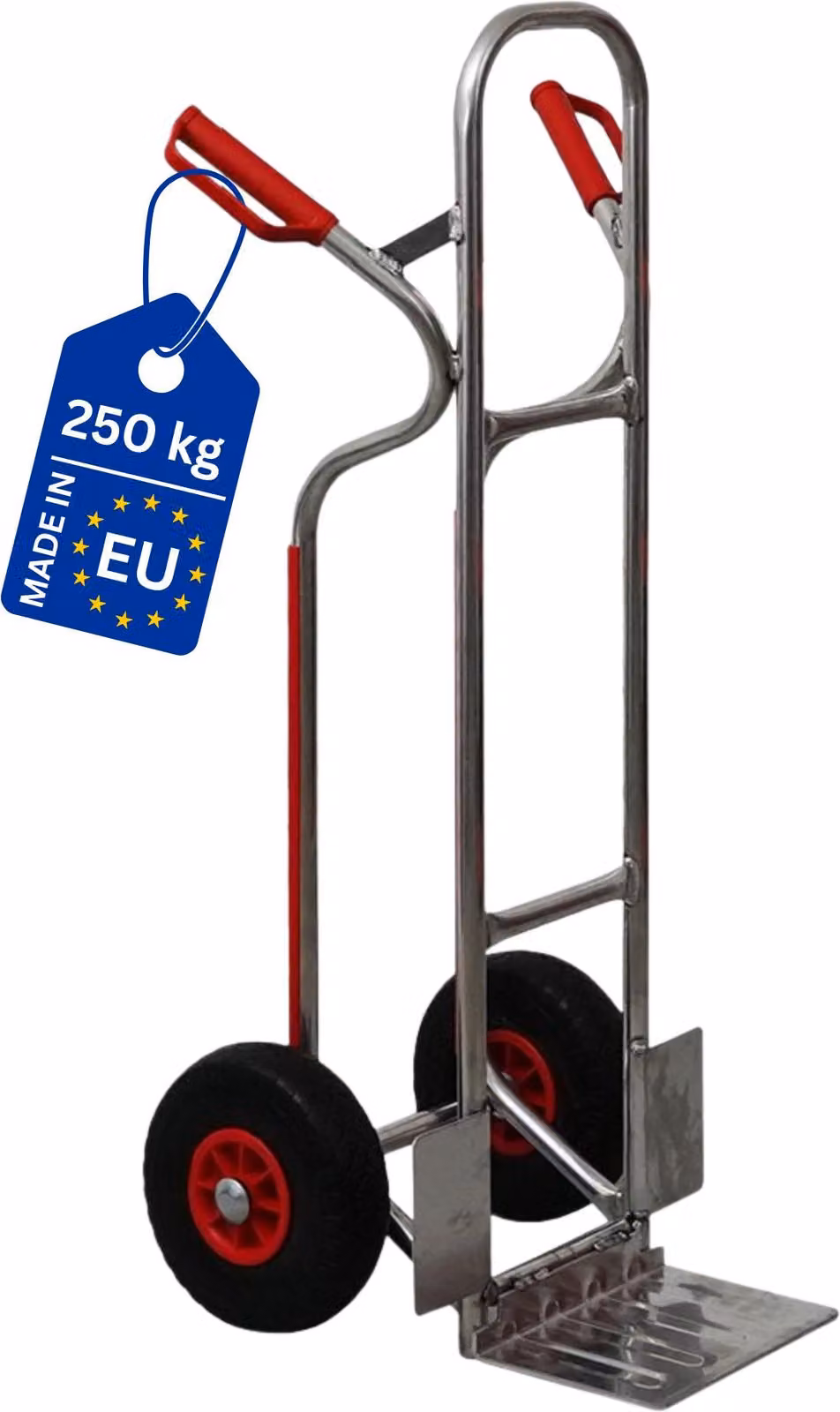 Carrello portasacchi in alluminio RAGNAR con pala pieghevole, scivolo a gradini e pneumaticiPoliuretanoantiforatura | portata 250kg | HxLxP 117x60x52cm | telaio in alluminio | argento | carrello elevatore pieghevole