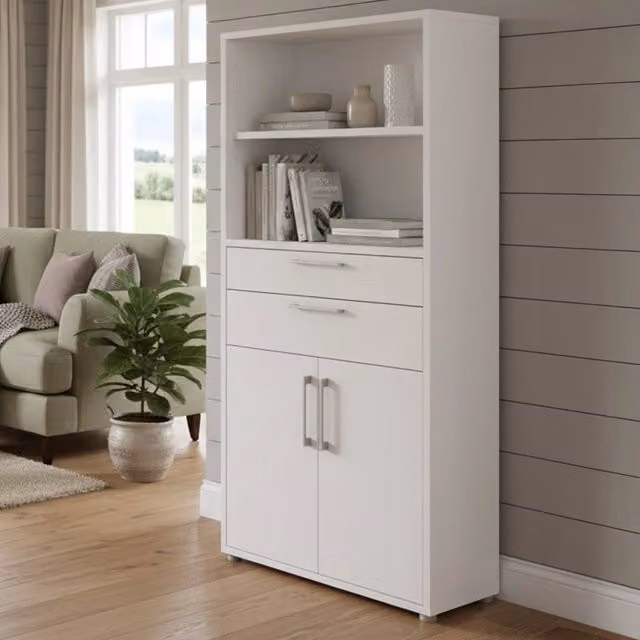 Credenza Albidona DMORA, Buffet e Madia da Soggiorno o Cucina, Bianco Opaco, L 89 cm x P 40 cm x H 186 cm