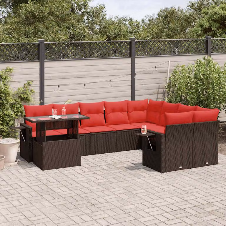 Maison Exclusive - Set da giardino 10 pezzi con cuscini, marrone, polyrattan