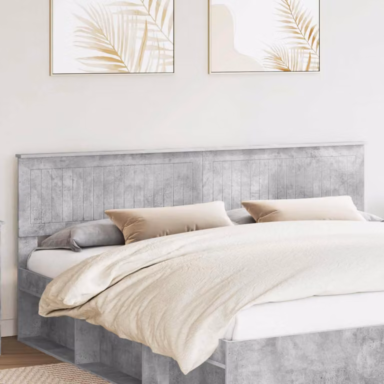 Testiera per letto moderna vidaXL in legno ingegnerizzato, colore grigio cemento, L: 203 cm, H: 90 cm, P: 17 cm