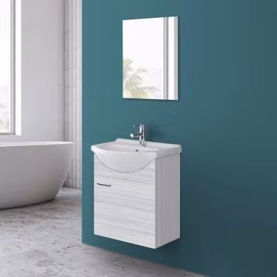 Mobile bagno sospeso Feridras moderno in legno grigio e bianco con ante a battente L: 55 cm