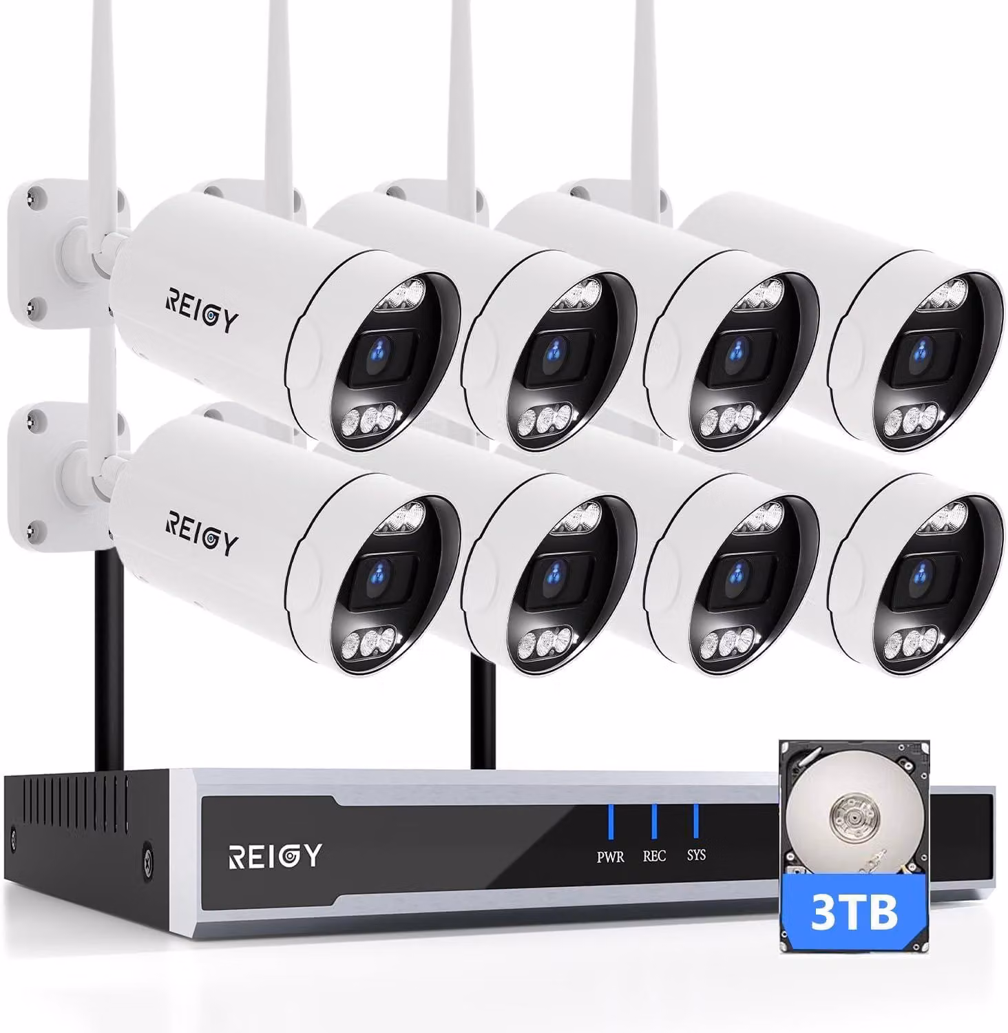 Kit di telecamere di sicurezza da esterno, 8 telecamere da 5MP con Wi-Fi, sistema NVR da 3TB con visione notturna a colori e audio