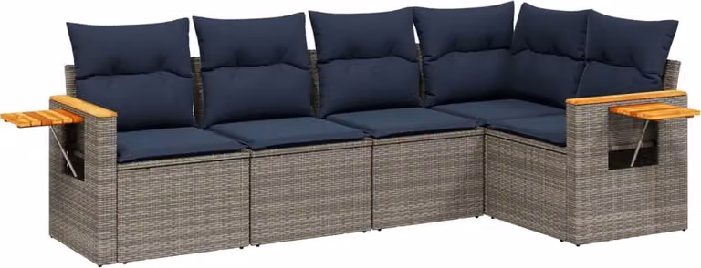 Set Divani da Giardino 5 pz con Cuscini Grigio in Polyrattan