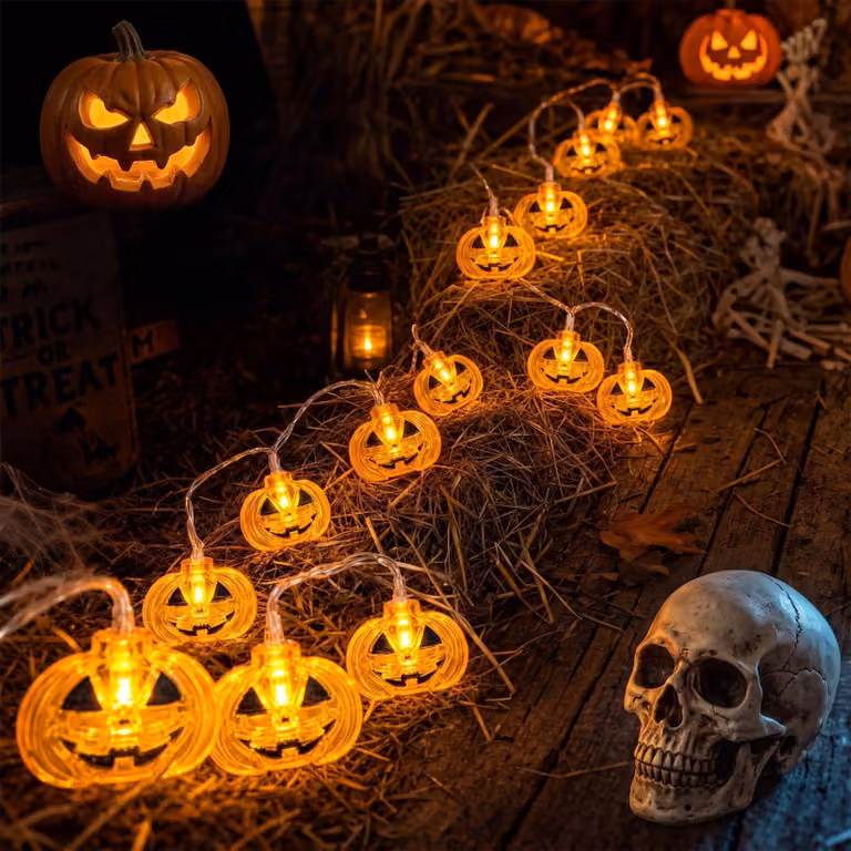 Catena luminosa a LED a forma di pompa, 20 LED, 3 metri, luce bianco caldo, tema Halloween