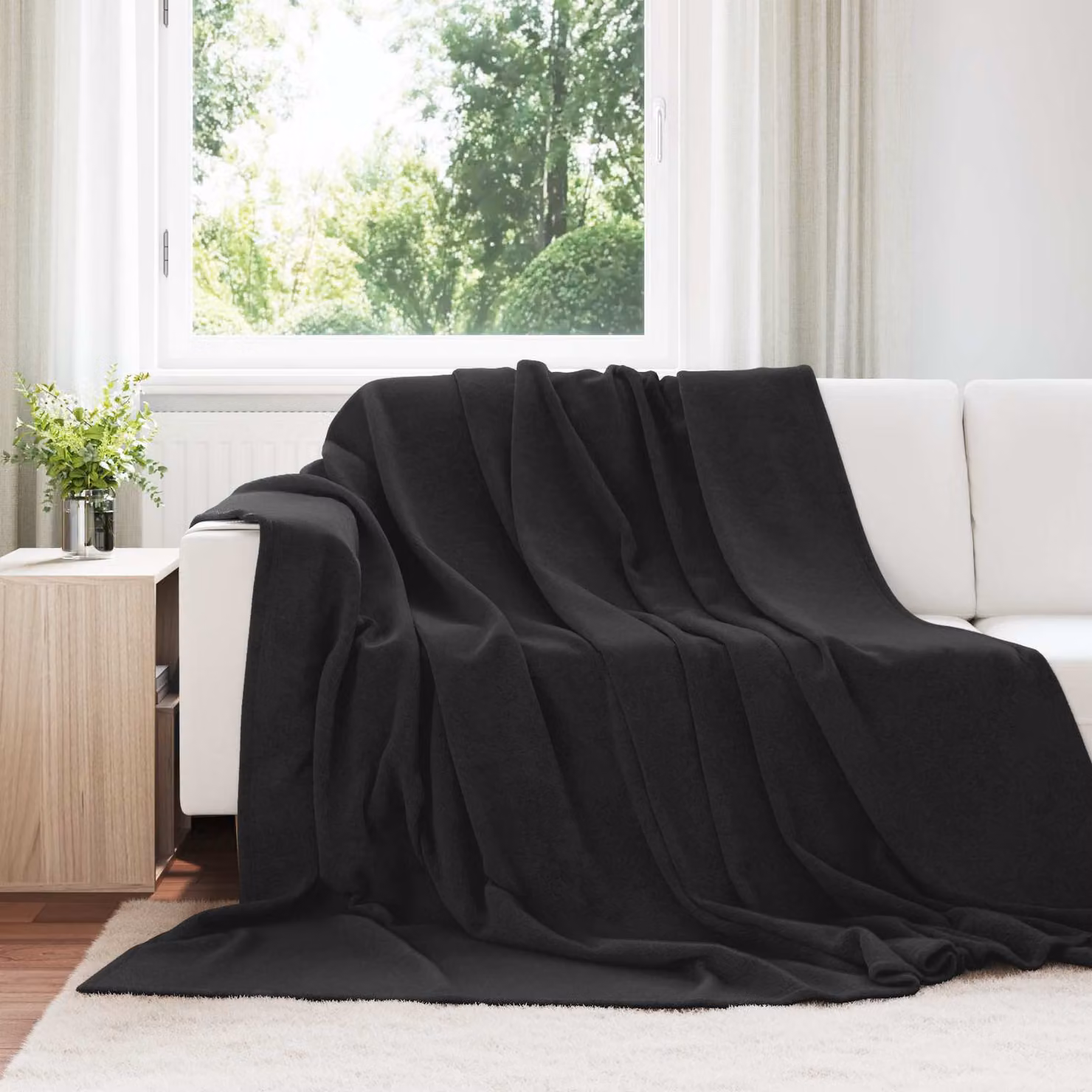Coperta in pile vidaXL nera per adulti, L 220 cm x P 240 cm