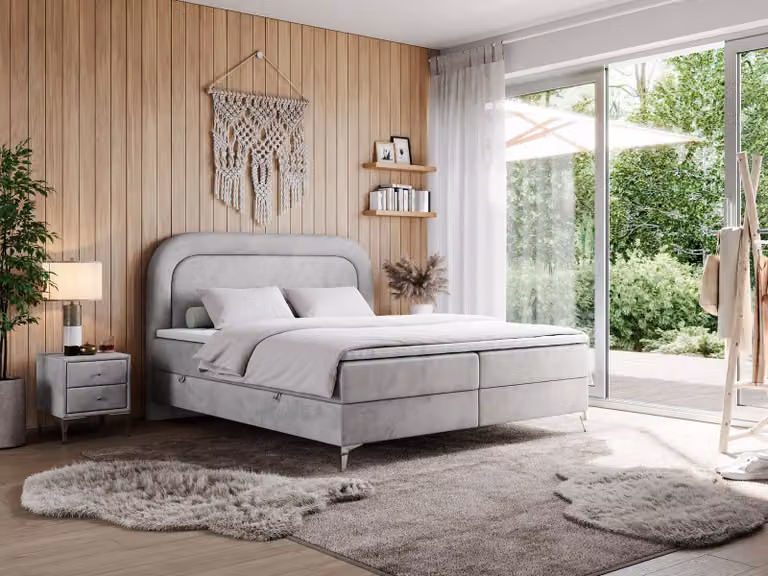 Letto matrimoniale, letto boxspring con materasso a tasche multiple, per camera da letto - EIRA - 120x200 cm - Grigio chiaro - H4