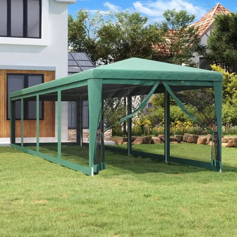 The Living Store Tenda per feste con 10 pareti laterali in rete verde 3x12 m HDPE
