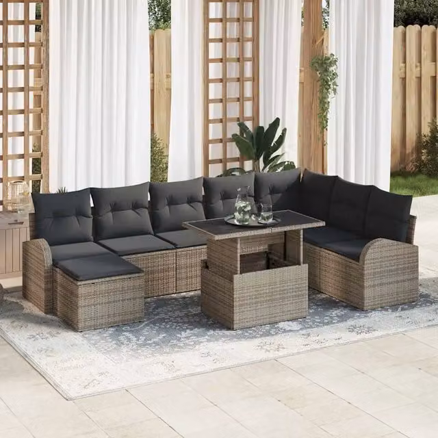 Set Divano da Giardino 9 pz Grigio Poly Rattan 3357432