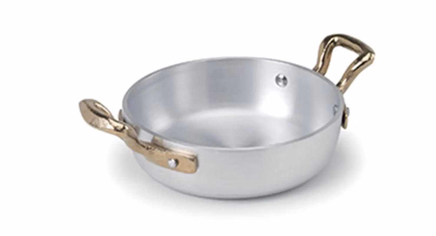 Tegamino 1932 in alluminio con due maniglie in ottone, diam. 12cm