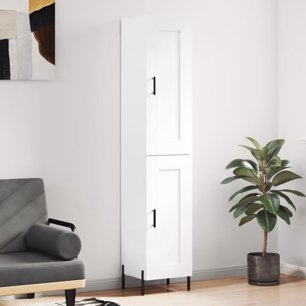 Credenza moderna vidaXL bianca in legno e metallo con ante a battente, L/P/H: 34,5 x 34,0 x 180,0 cm