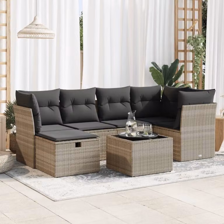 Maison Exclusive - Set Divani da Giardino 7pz con Cuscini Grigio Chiaro Polyrattan