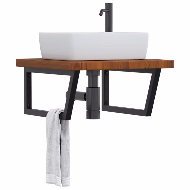 vidaXL Ripiano a Parete per Lavabo Moderno in Acciaio e Rovere, Marrone e Nero, L: 60 cm
