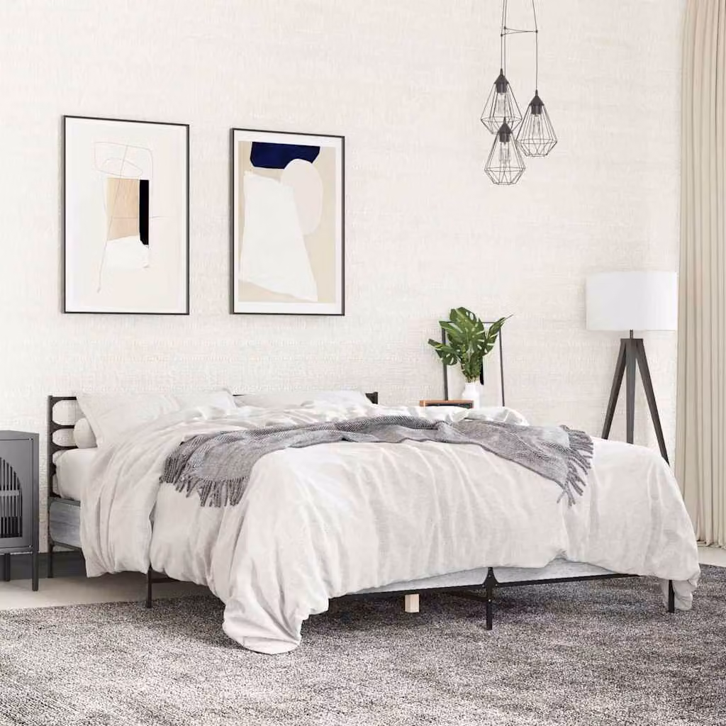 Giroletto vidaXL in legno multistrato e metallo, Grigio Sonoma e Bianco, 150x200 cm