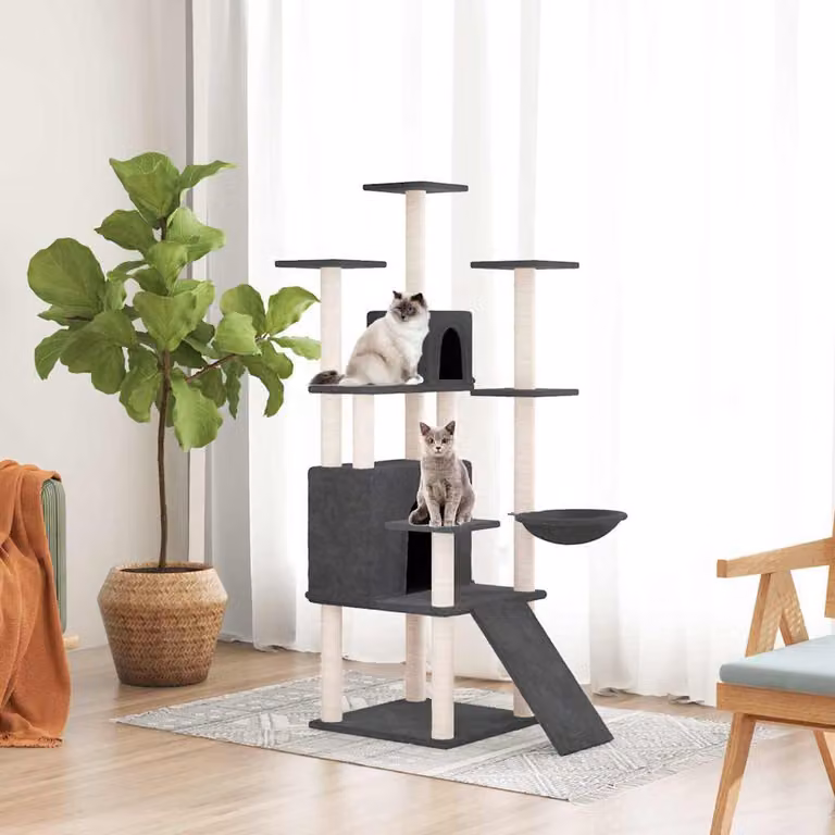 Albero per gatti vidaXL con tiragraffi in sisal e amaca, colore grigio, Altezza: 154 cm