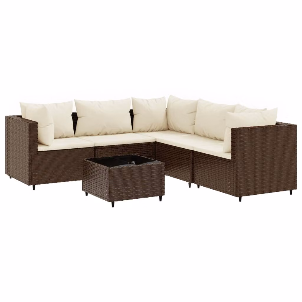 Set Mobili da Giardino 6pz con Cuscini in Polyrattan Marrone