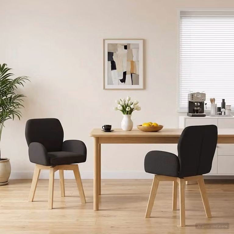 Set di 2 sedie da pranzo girevoli vidaXL in tessuto bouclé nero, L 54 cm x P 58 cm x H 87 cm