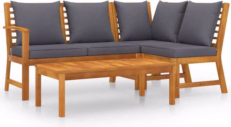Set Divani da Giardino 4 pz con Cuscini in Massello di Acacia