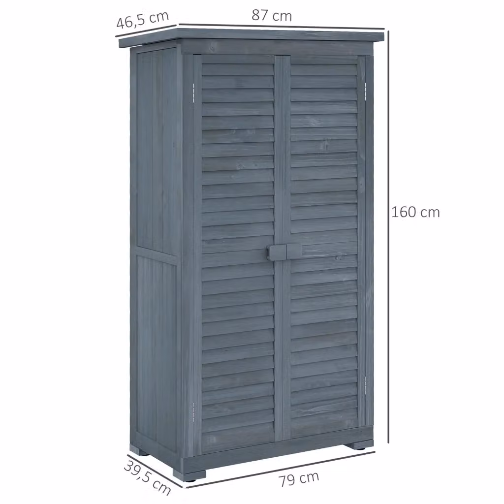 Armadio da giardino WISHDOR in legno di abete grigio con porte a lamelle, L: 87 cm, P: 46,5 cm, H: 160 cm – 2