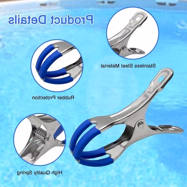 Set di 12 robuste clip in metallo per piscine fuori terra, ideali per coperture per piscine e sistemi di tensionamento con pellicola protettiva