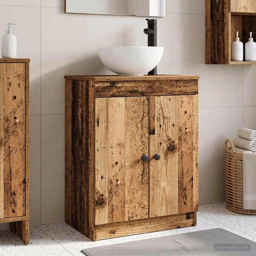 Mobile da bagno con lavabo vidaXL in legno e metallo, colore marrone, L: 54 cm, P: 35 cm, H: 83 cm