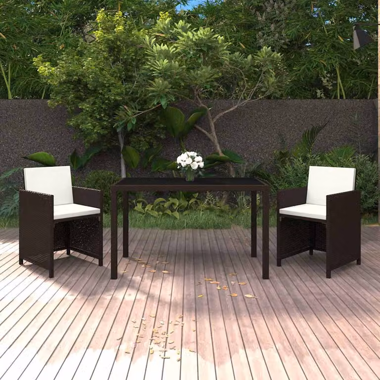 Set da pranzo da giardino moderno vidaXL in polyrattan marrone con cuscini e piano in vetro