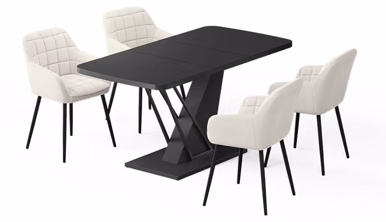 Set di tavoli da pranzo Vicco Fenaro Nero 120 x 80 cm con 4 sedie da pranzo, Model 62762