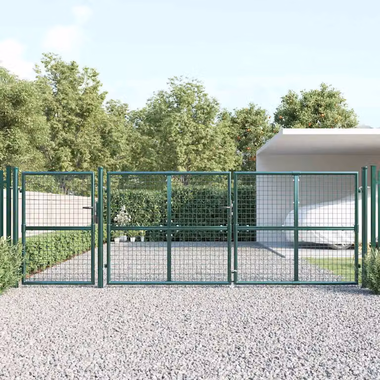 Cancello da giardino a doppia anta vidaXL in acciaio zincato verde L: 400 cm, H: 125 cm