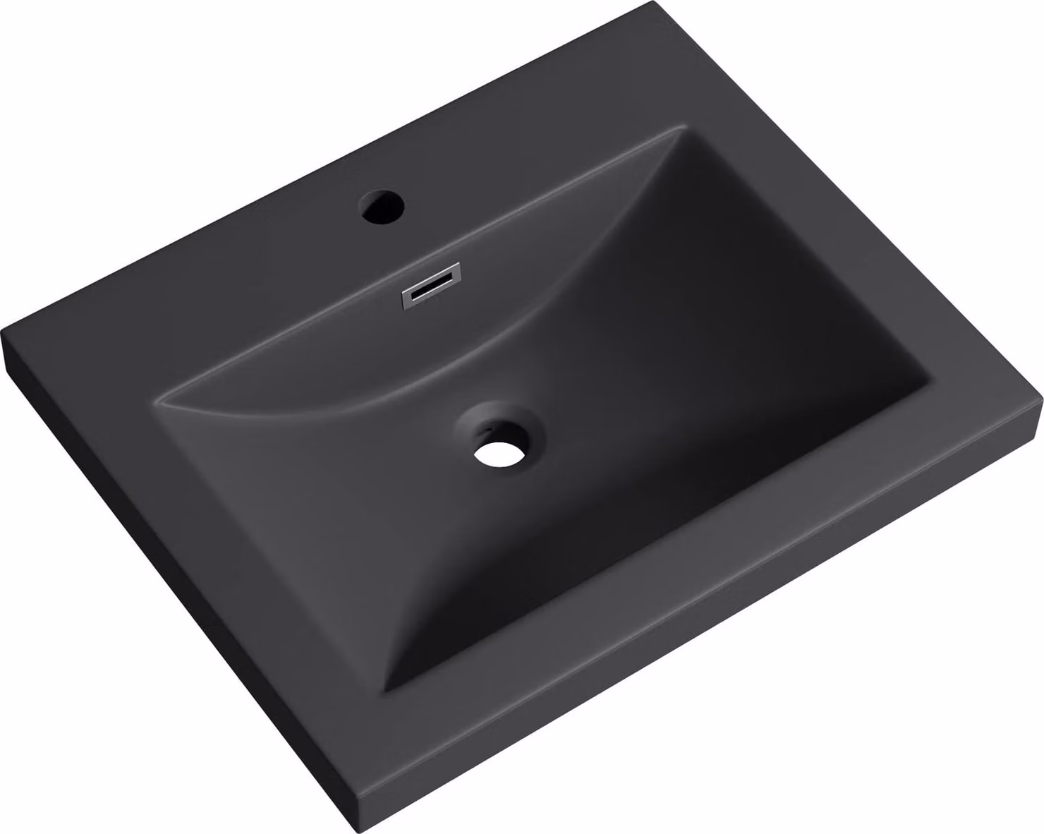 doporro Lavabo ad Incasso Soprapiano Lavabo Bagno da Appoggio Rettangolare 60x48x13 cm Antracite Opaco, Lavandino in Marmoresina con Foro Rubinetto e Troppopieno Colossum01